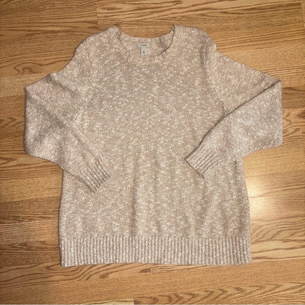 LL Bean Womens Heavy Knit Tan Cotton Sweater Crew Neck Reg XXL Pullover